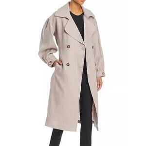 Avec Les Filles Blouson Sleeve Linen Trench Coat in Light Taupe NO BELT